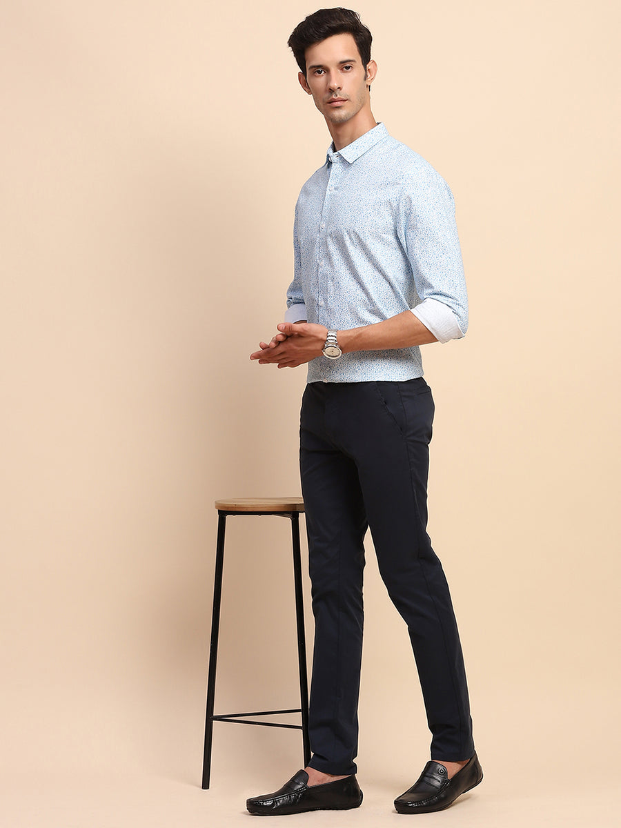 Camla Barcelona Solid Cotton Slash Pocket Navy Trouser