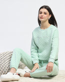 mSECRET Cotton Blend Textured Top and Bottom Green Night Suit