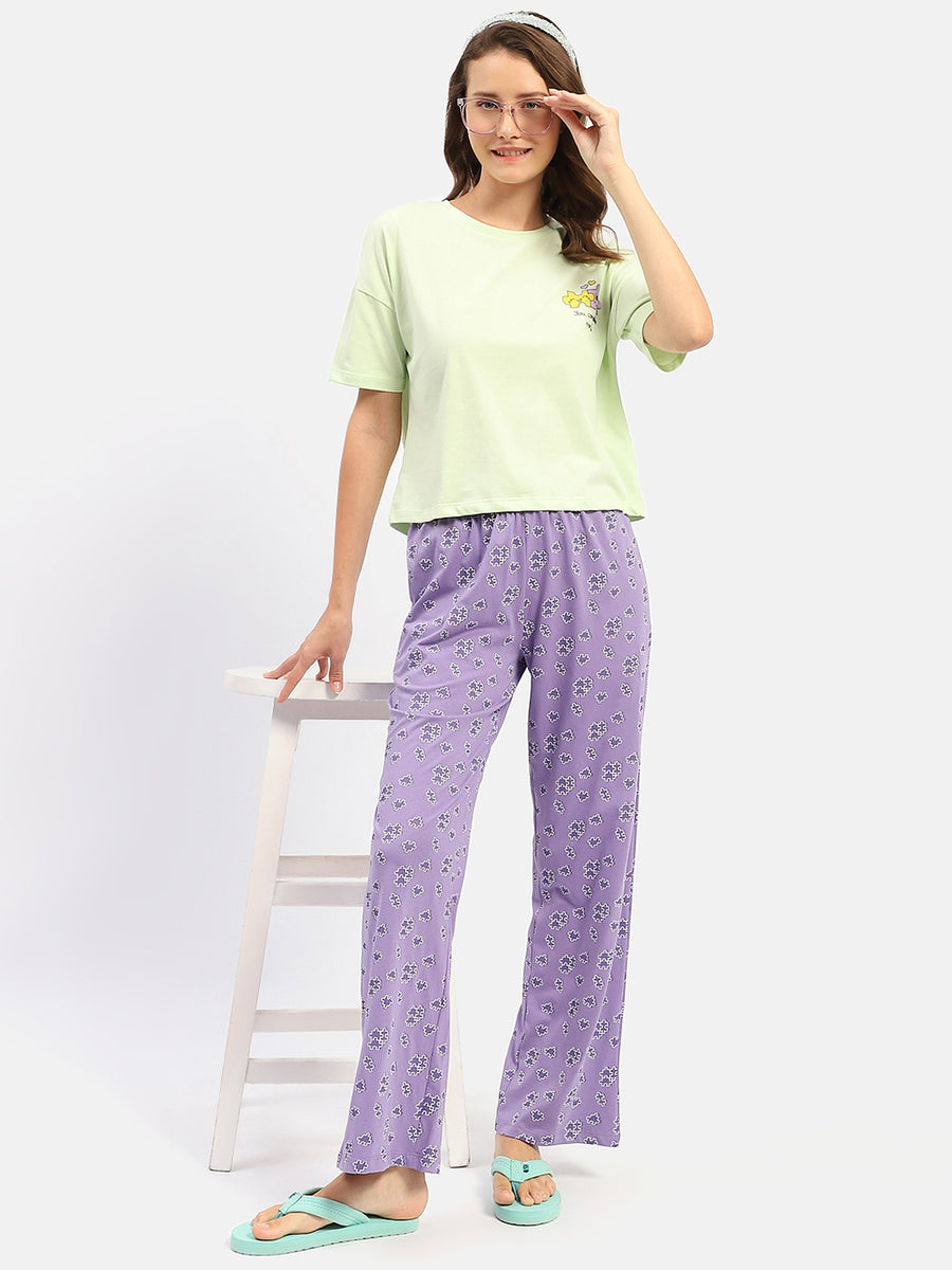 mSECRET Printed Lime and Purple Nightsuit Set