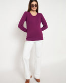 Madame Round Neck Ribbed Cuff Purple Sweater