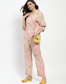 Madame Floral Print Cotton And Linen Peach Co-Ord Set