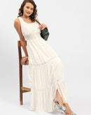 Madame Square Neck White Tiered Maxi Dress