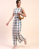 Camla Barcelona Checkered Cinch Waist Sleeveless Off White Jumpsuit