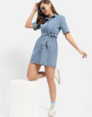 Madame Belted Waist Mid Blue Denim Shirt Dress