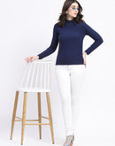 Madame Ribbed Navy Blue MOck Neck Sweater