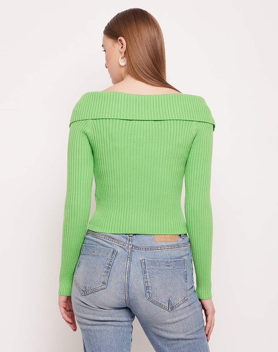 Madame Flap Collar Green Knit Top