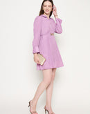 Madame Flounce Sleeved Belted Mauve Mini Dress