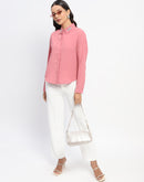 Madame Collar And Sleeve Embellished Dusty Pink Shirt