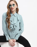 Madame Ruffle Collar Solid Grey Shirt