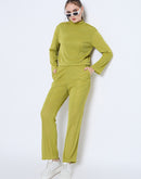 Madame Solid Green Mock Neck Ensemble