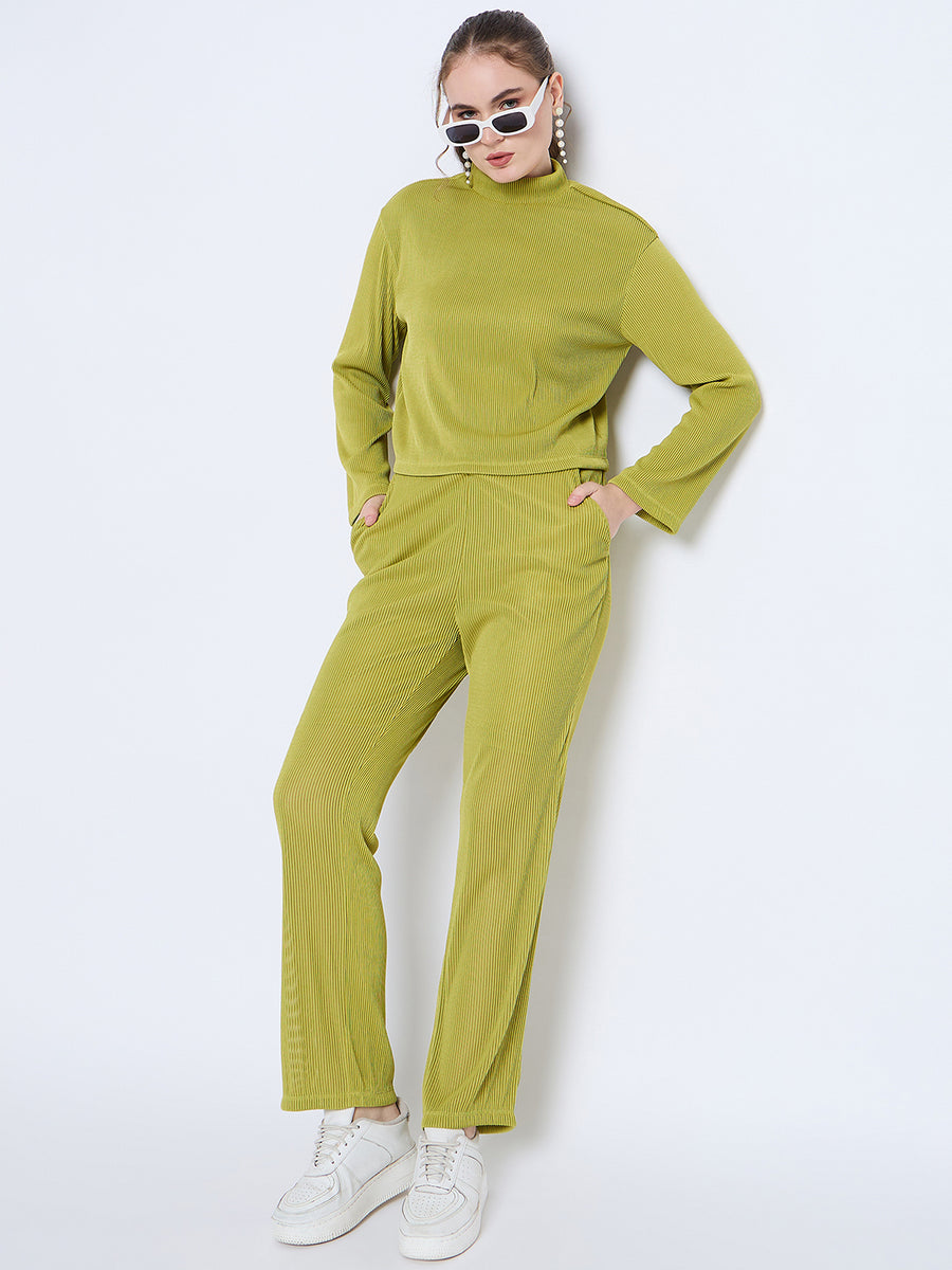 Madame Solid Green Mock Neck Ensemble