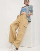 Madame Solid Yellow Cargo Jeans