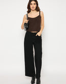 Madame Cotton Blend Wide Leg Black Denim Jeans