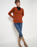 Madame Cable Knit Solid Burnt Orange Buttoned Cardigan