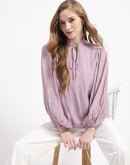 Madame Mock Neck Solid Mauve Cotton Blend