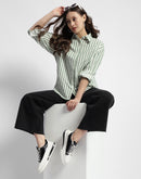 Madame Dusty Green And White Striped Regular Shirt