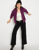 Madame Self Design Zipped Purple Sweater