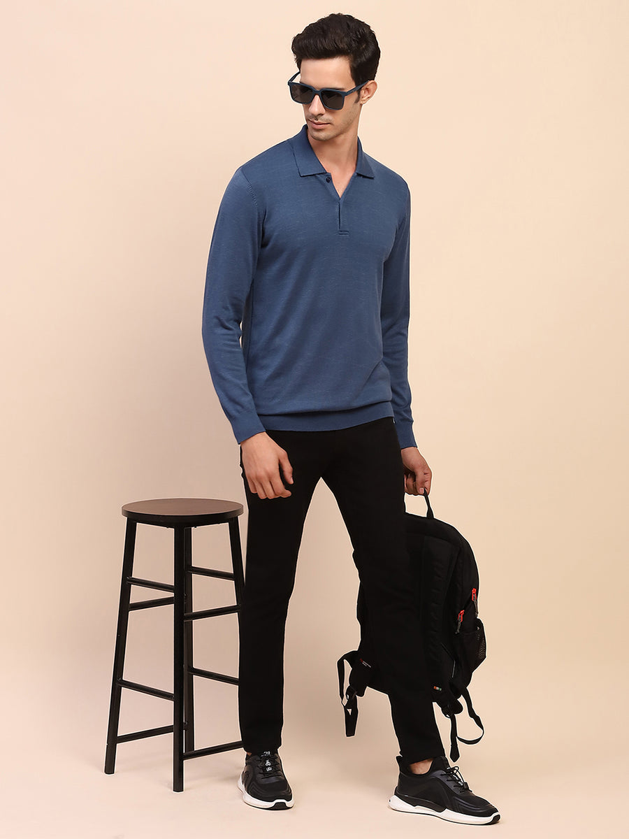 Camla Barcelona Blue Polo Neck Cotton Knitted T-Shirt