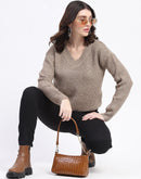 Madame V Neck Relaxed Fit Brown Sweater