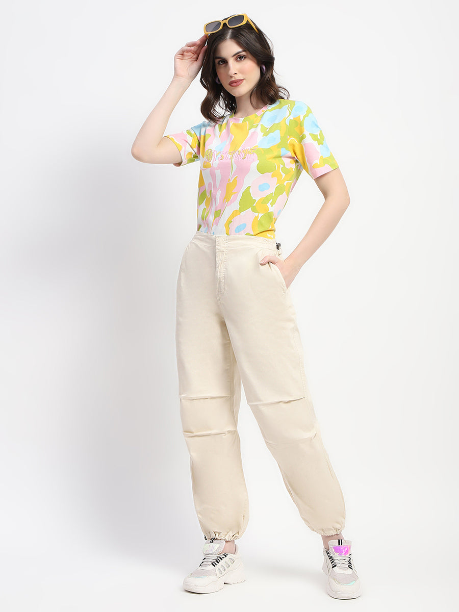 Madame Relax Fit Off White Cotton Joggers