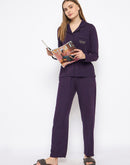 mSECRET Open Front Contrast Bonning Deep Purple Night Suit