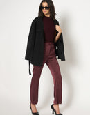 Madame Straight Fit Solid Maroon Trousers