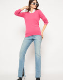 Madame Round Neck Ribbed Cuff Coral Sweater