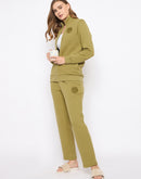 mSECRET Self Designed Zip Top and Bottoms Green Night Suit