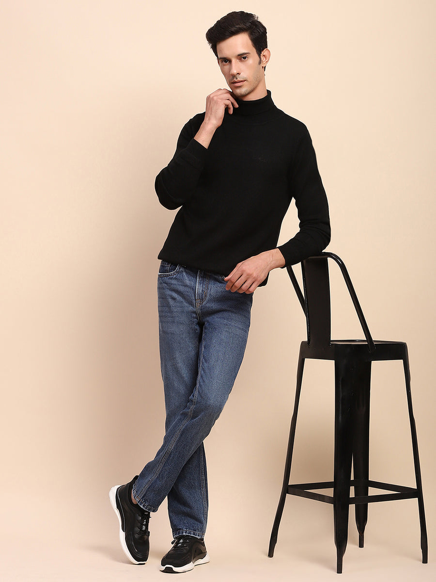 Camla Barcelona High Neck Solid Black Sweater