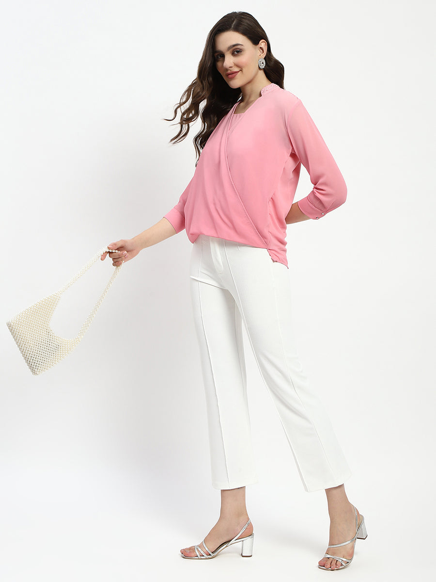 Madame Pink Embellished Wrap Top