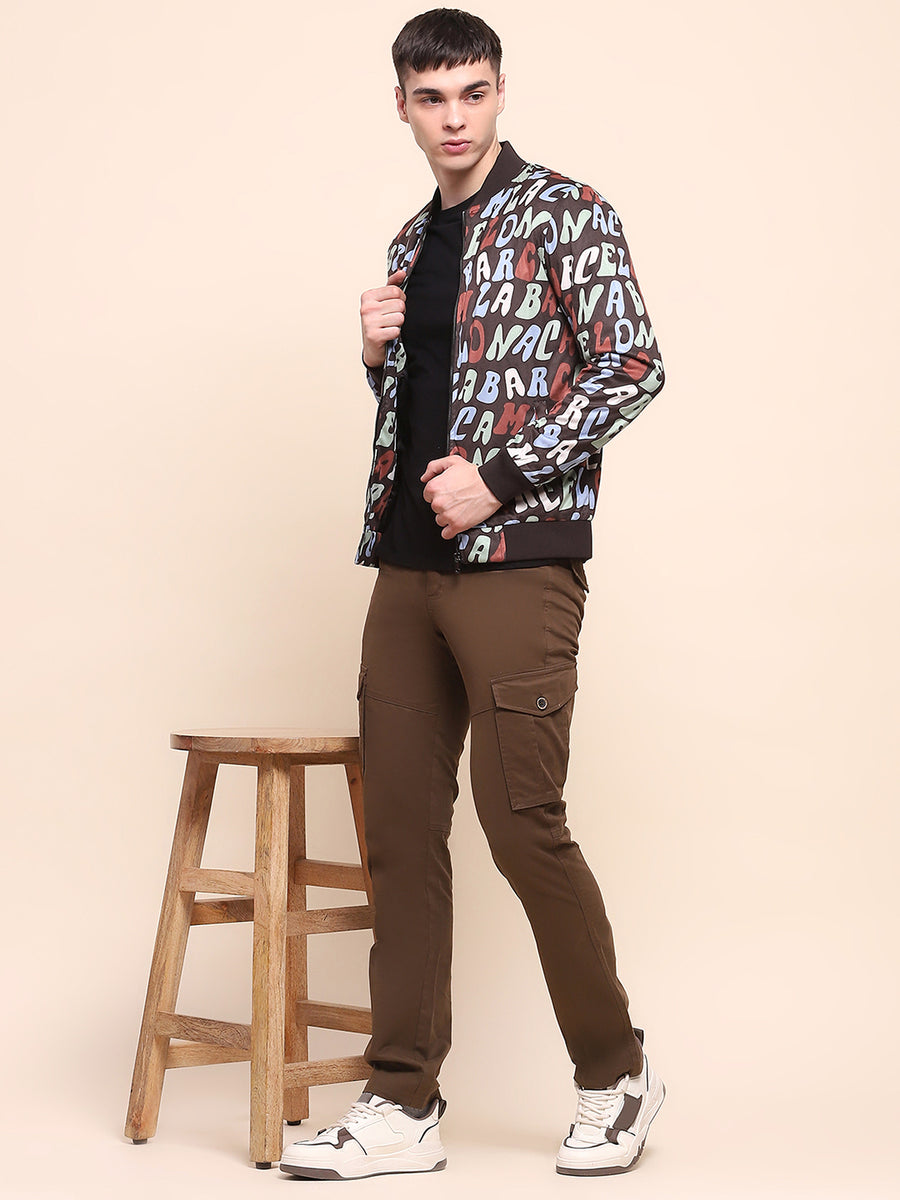 Camla Barcelona Typography Printed Multicolor Varsity Jacket