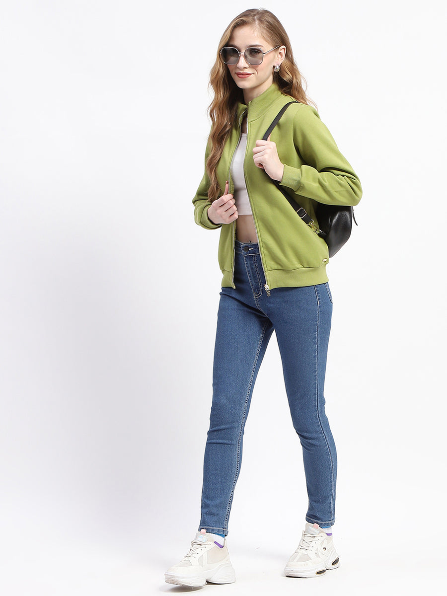 Madame Mock Neck Olive Green Cotton Sweatshirt