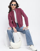 Madame Raglan Sleeve Embroidered Plum Zipped Sweatshirt