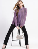 Madame Shimmer Pleated Hem Sheer Lilac Shirt