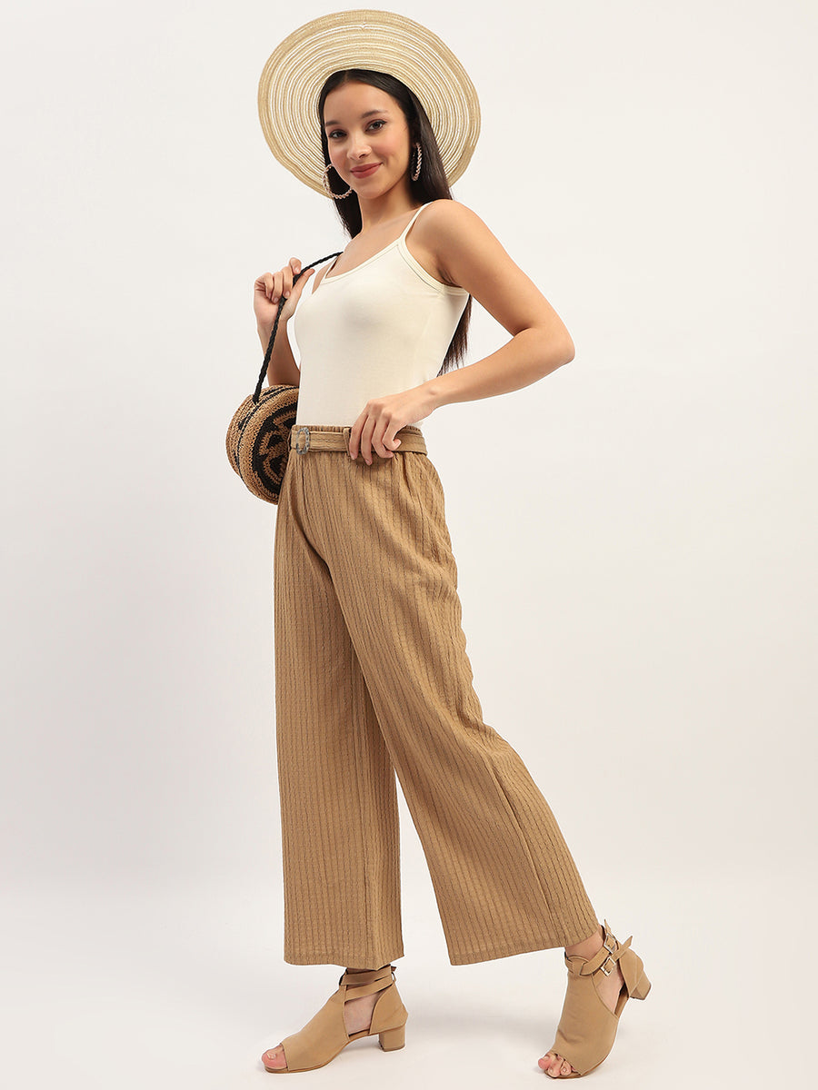 Madame Waist Belted Tapered Fit Brown Trousers