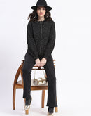 Madame Speckled Zip Up Black Acrylic Sweater