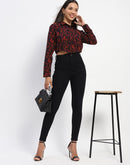 Madame Abstract Print Rust Crop Shirt