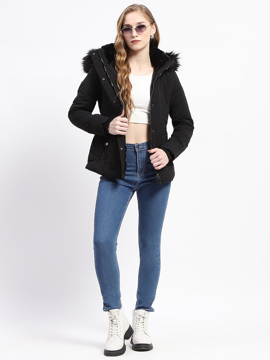 Madame Black Faux Fur Hood Quilted Puffer Jacket