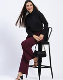 Madame Wide Legged Solid Plum Trousers