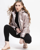 Madame Cuff Sleeve Rose Gold Zipped Quilted Puffer Jacket