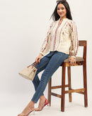 Madame Embroidery Printed Cotton Beige Top