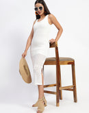 Madame V Neck Crochet Off White Knitted Dress