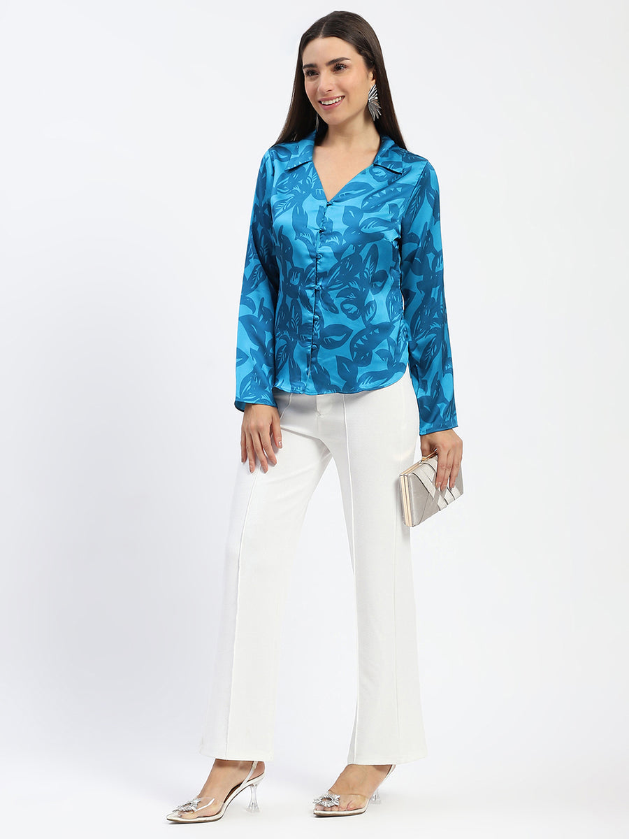 Madame Blue Leaf Print Shirt