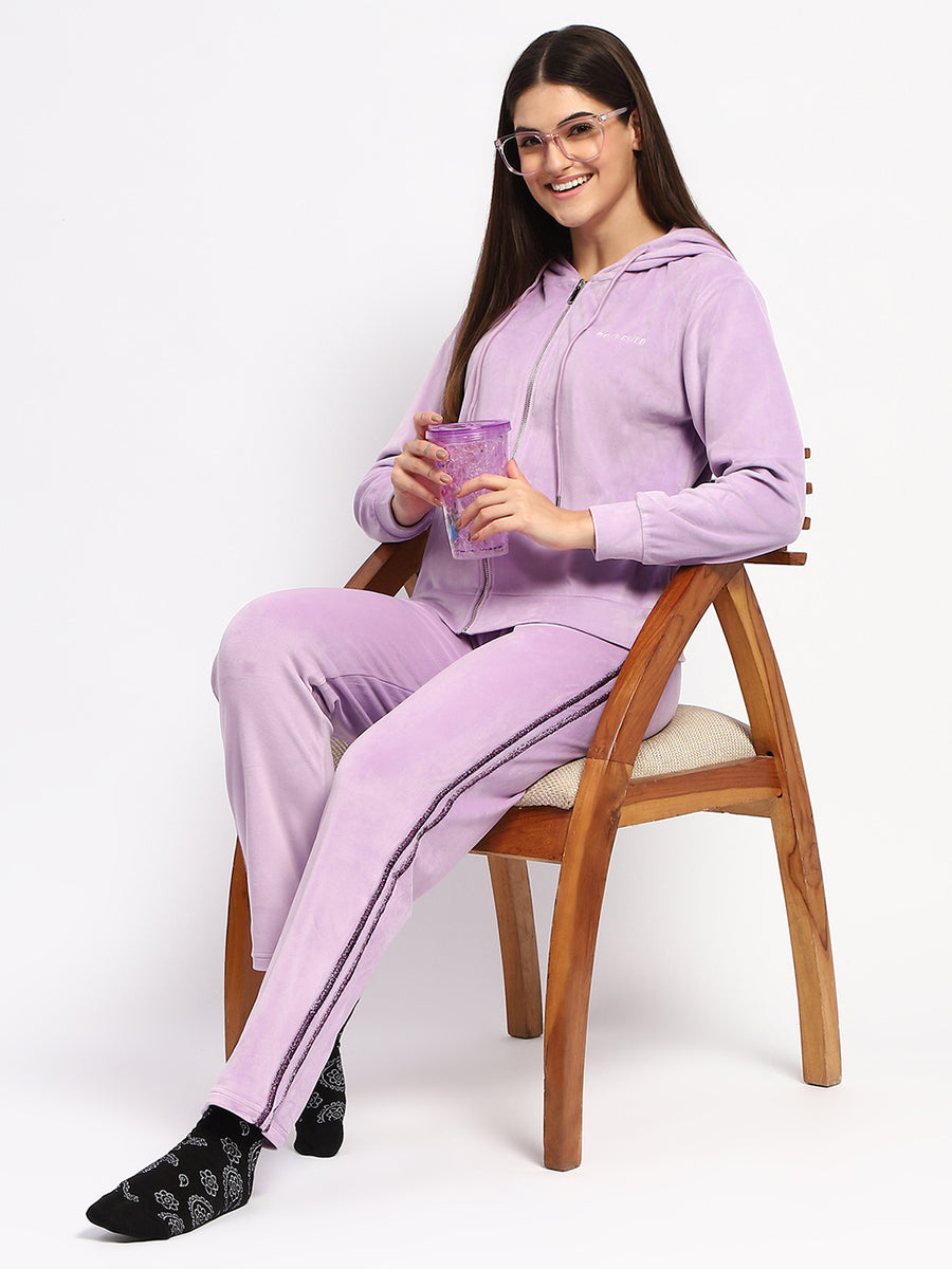 mSECRET Printed Zipped Top and Bottom Lavender Night Suit