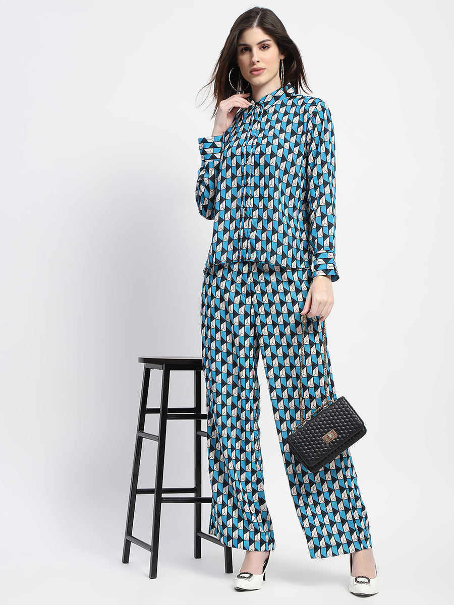 Madame Geometric Print Blue Coord Set