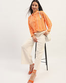 Madame Stripes Printed Orange Shirt