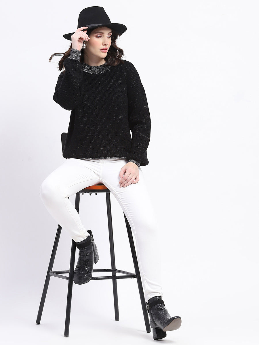 Madame Color Accented Black Buttoned Sweater