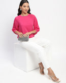 Madame Embellished Puffed Sleeve Hot Pink Top