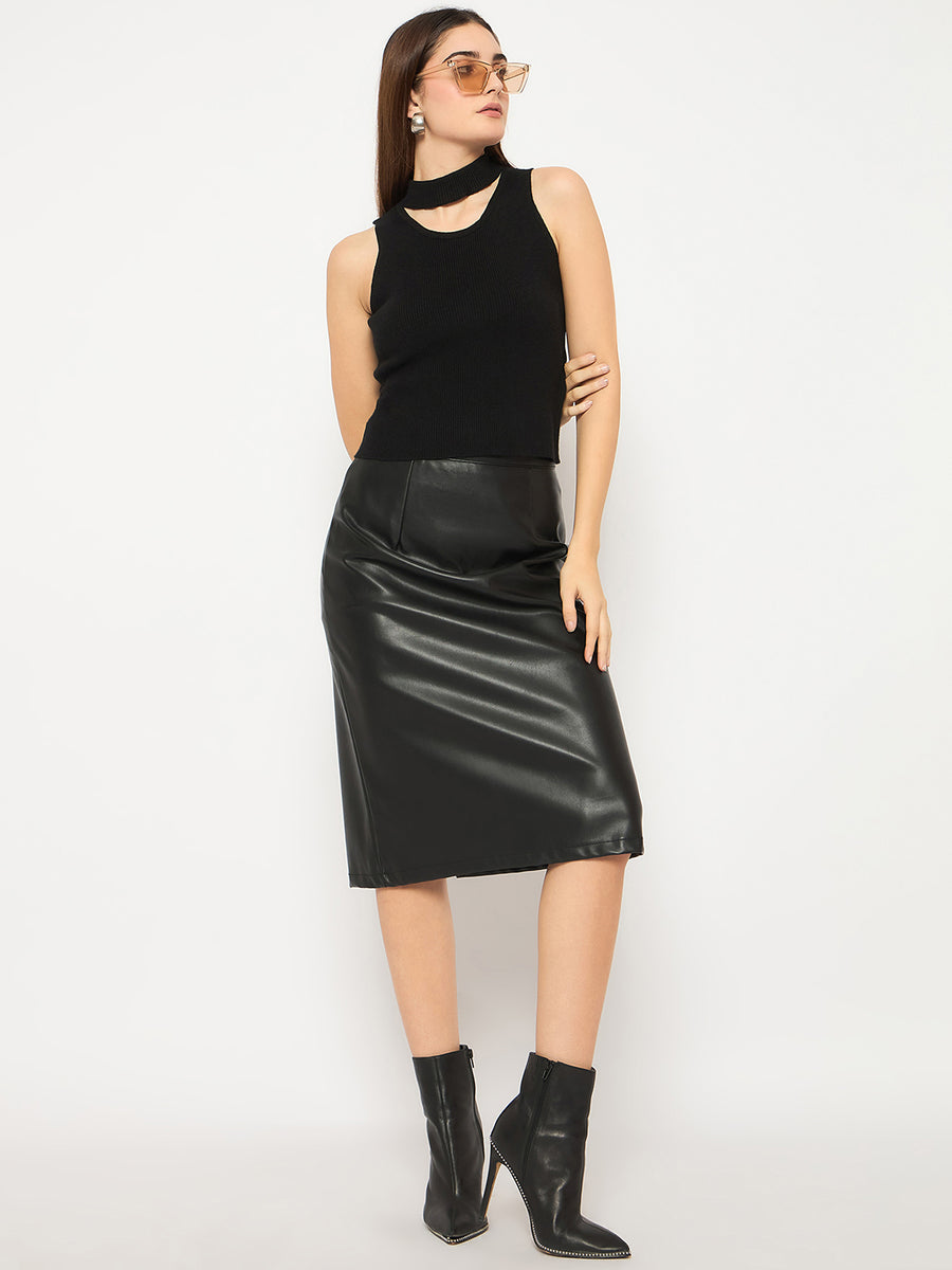 Madame Cutout Sleeveless Mock Neck Black Sweater