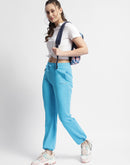 mSECRET Solid Blue Mid Rise Track pants